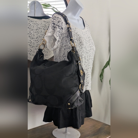 Coach Carly Canvas Signature Hobo Shoulder Bag - Picture 1 of 14
